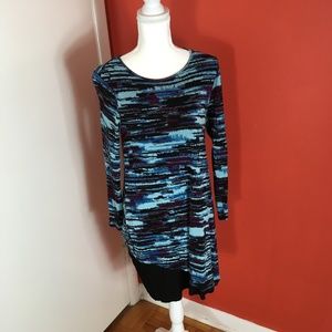 Kensie ladies blue & black print long-sleeve dress